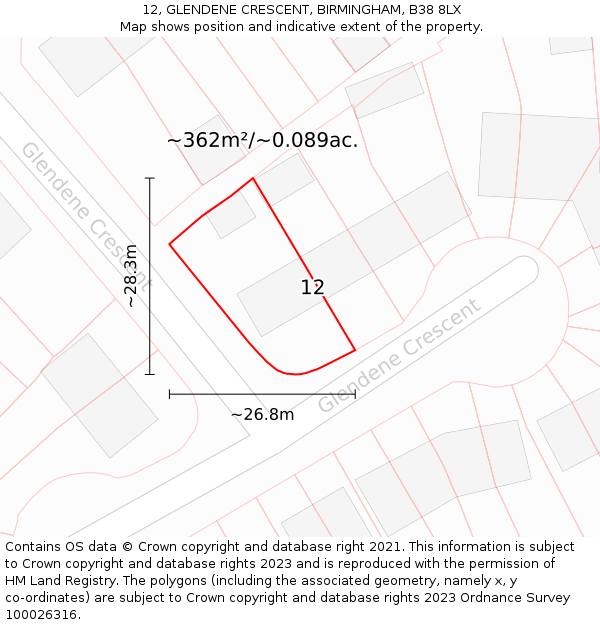 12, GLENDENE CRESCENT, BIRMINGHAM, B38 8LX: Plot and title map