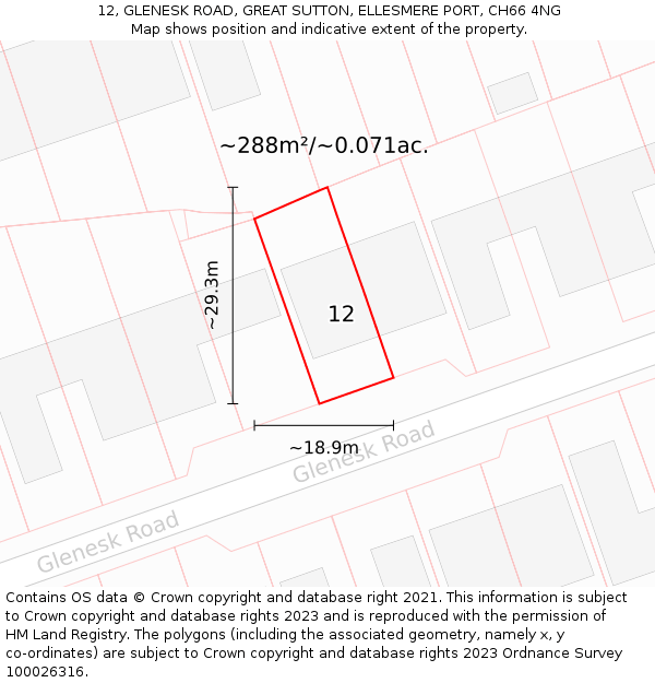 12, GLENESK ROAD, GREAT SUTTON, ELLESMERE PORT, CH66 4NG: Plot and title map