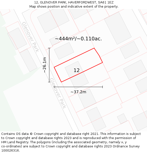 12, GLENOVER PARK, HAVERFORDWEST, SA61 1EZ: Plot and title map