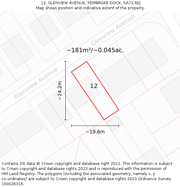 12, GLENVIEW AVENUE, PEMBROKE DOCK, SA72 6EJ: Plot and title map