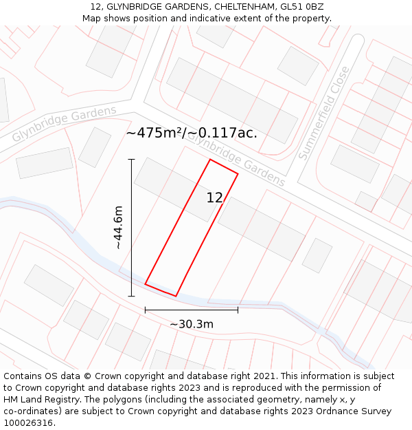 12, GLYNBRIDGE GARDENS, CHELTENHAM, GL51 0BZ: Plot and title map