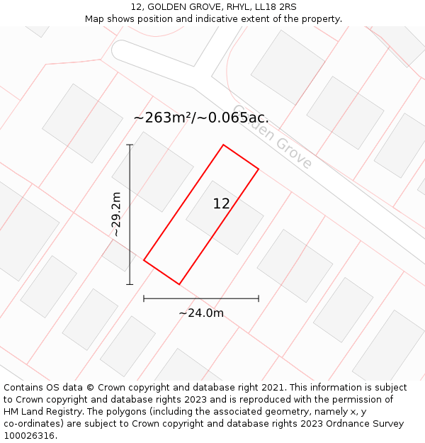 12, GOLDEN GROVE, RHYL, LL18 2RS: Plot and title map