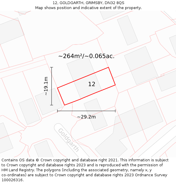 12, GOLDGARTH, GRIMSBY, DN32 8QS: Plot and title map