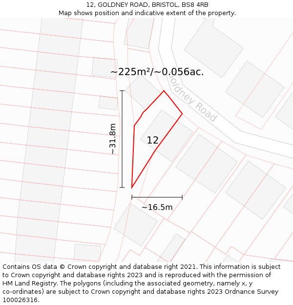 12, GOLDNEY ROAD, BRISTOL, BS8 4RB: Plot and title map