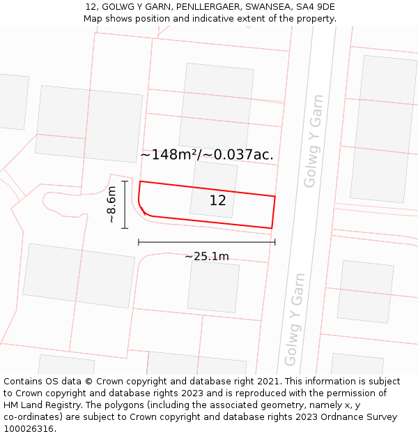 12, GOLWG Y GARN, PENLLERGAER, SWANSEA, SA4 9DE: Plot and title map