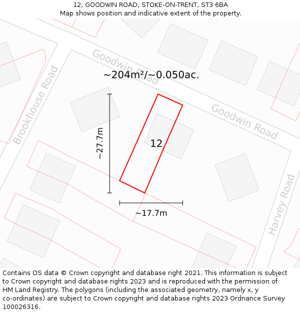 12, GOODWIN ROAD, STOKE-ON-TRENT, ST3 6BA: Plot and title map