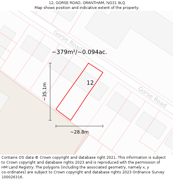 12, GORSE ROAD, GRANTHAM, NG31 9LQ: Plot and title map