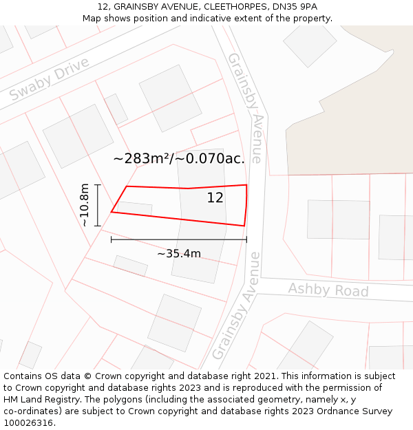 12, GRAINSBY AVENUE, CLEETHORPES, DN35 9PA: Plot and title map