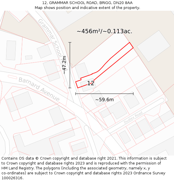 12, GRAMMAR SCHOOL ROAD, BRIGG, DN20 8AA: Plot and title map