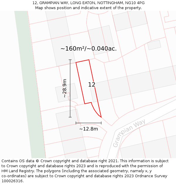 12, GRAMPIAN WAY, LONG EATON, NOTTINGHAM, NG10 4PG: Plot and title map