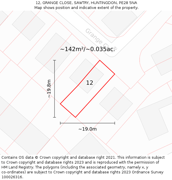 12, GRANGE CLOSE, SAWTRY, HUNTINGDON, PE28 5NA: Plot and title map