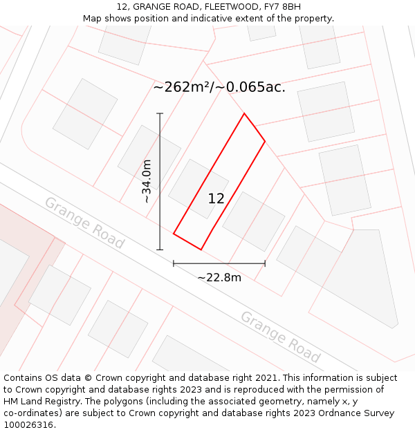 12, GRANGE ROAD, FLEETWOOD, FY7 8BH: Plot and title map