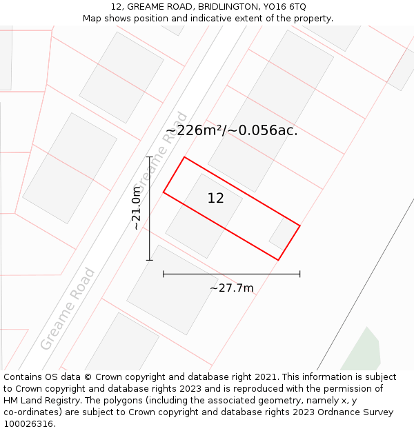 12, GREAME ROAD, BRIDLINGTON, YO16 6TQ: Plot and title map