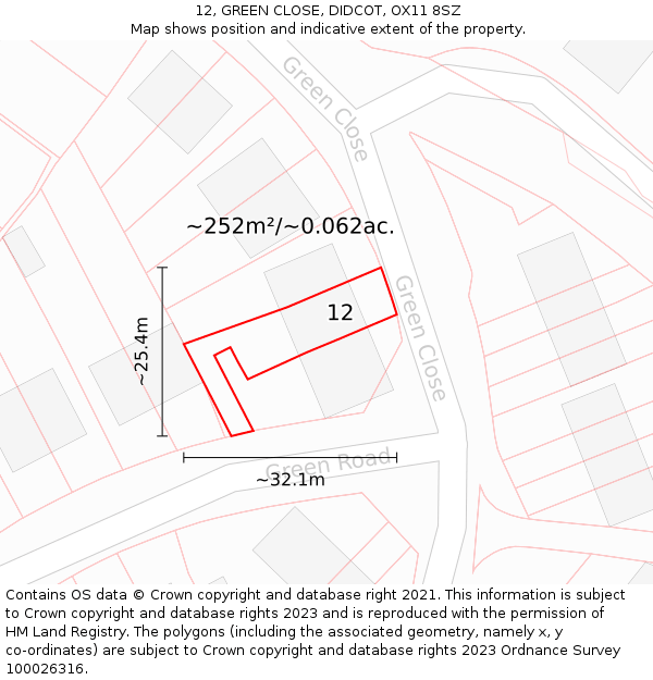 12, GREEN CLOSE, DIDCOT, OX11 8SZ: Plot and title map