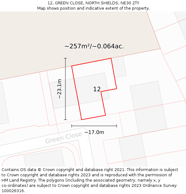 12, GREEN CLOSE, NORTH SHIELDS, NE30 2TY: Plot and title map