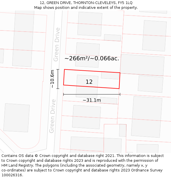 12, GREEN DRIVE, THORNTON-CLEVELEYS, FY5 1LQ: Plot and title map