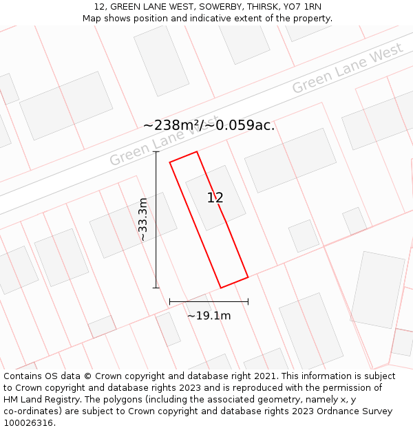 12, GREEN LANE WEST, SOWERBY, THIRSK, YO7 1RN: Plot and title map