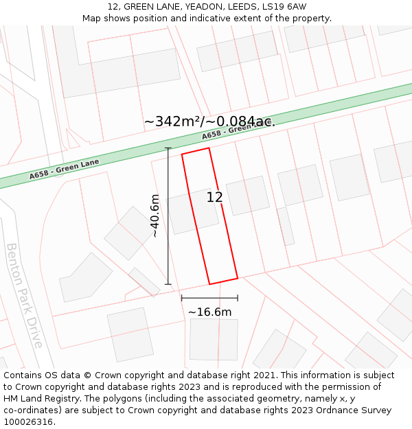 12, GREEN LANE, YEADON, LEEDS, LS19 6AW: Plot and title map