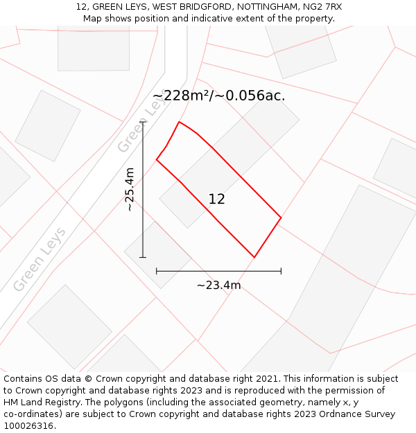 12, GREEN LEYS, WEST BRIDGFORD, NOTTINGHAM, NG2 7RX: Plot and title map