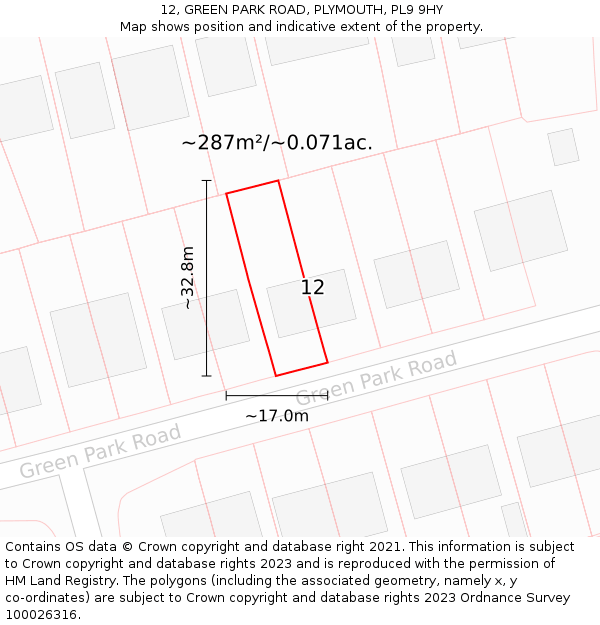 12, GREEN PARK ROAD, PLYMOUTH, PL9 9HY: Plot and title map