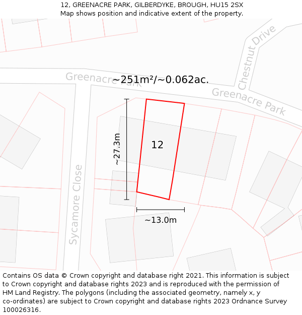 12, GREENACRE PARK, GILBERDYKE, BROUGH, HU15 2SX: Plot and title map