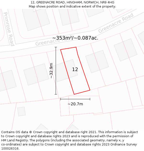 12, GREENACRE ROAD, HINGHAM, NORWICH, NR9 4HG: Plot and title map