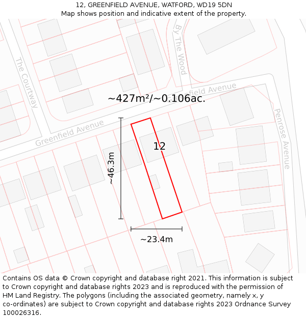 12, GREENFIELD AVENUE, WATFORD, WD19 5DN: Plot and title map