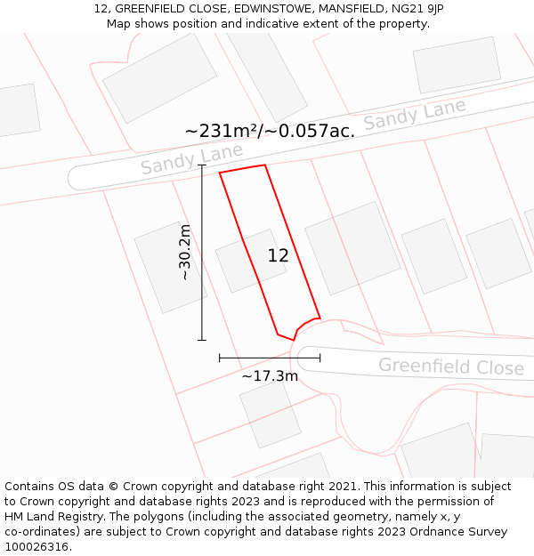 12, GREENFIELD CLOSE, EDWINSTOWE, MANSFIELD, NG21 9JP: Plot and title map