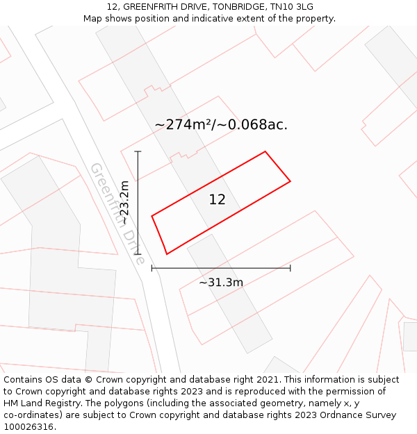 12, GREENFRITH DRIVE, TONBRIDGE, TN10 3LG: Plot and title map