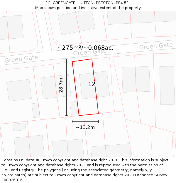 12, GREENGATE, HUTTON, PRESTON, PR4 5FH: Plot and title map