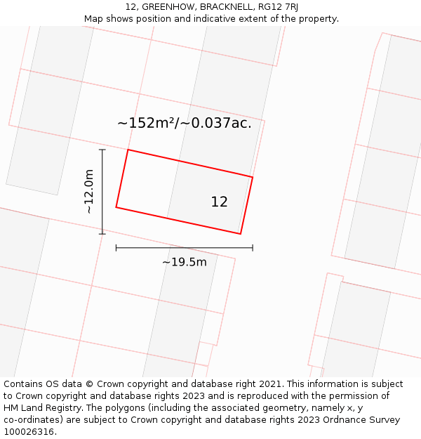 12, GREENHOW, BRACKNELL, RG12 7RJ: Plot and title map