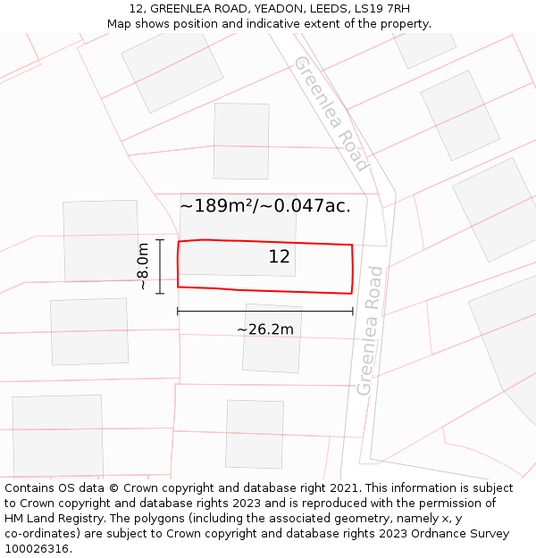 12, GREENLEA ROAD, YEADON, LEEDS, LS19 7RH: Plot and title map