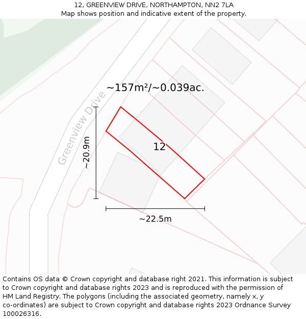 12, GREENVIEW DRIVE, NORTHAMPTON, NN2 7LA: Plot and title map