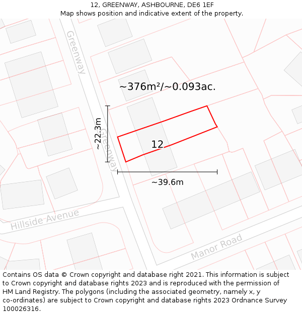12, GREENWAY, ASHBOURNE, DE6 1EF: Plot and title map