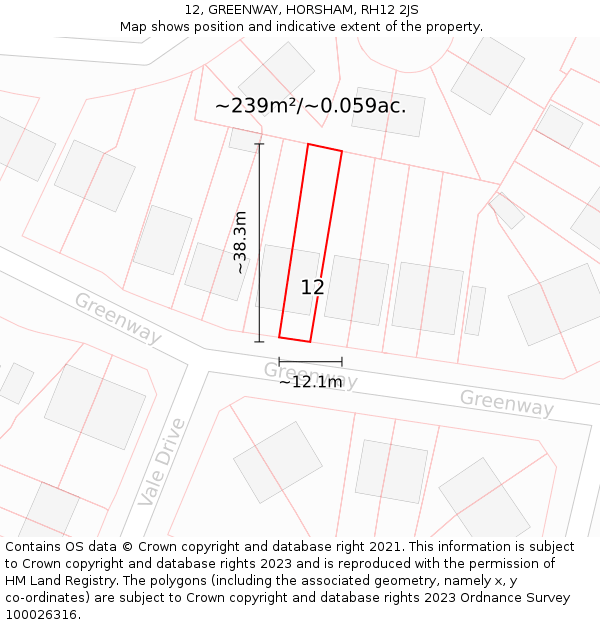 12, GREENWAY, HORSHAM, RH12 2JS: Plot and title map