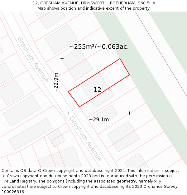 12, GRESHAM AVENUE, BRINSWORTH, ROTHERHAM, S60 5HA: Plot and title map