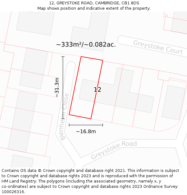 12, GREYSTOKE ROAD, CAMBRIDGE, CB1 8DS: Plot and title map