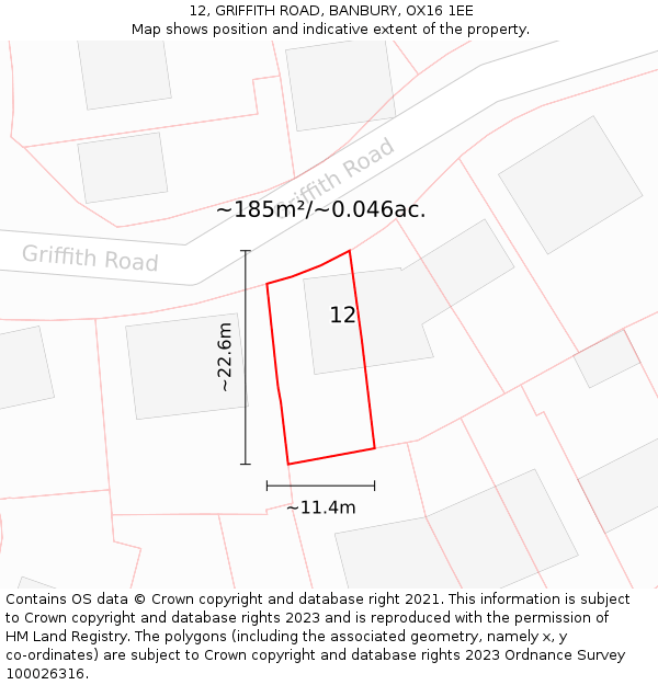 12, GRIFFITH ROAD, BANBURY, OX16 1EE: Plot and title map