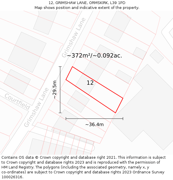 12, GRIMSHAW LANE, ORMSKIRK, L39 1PD: Plot and title map