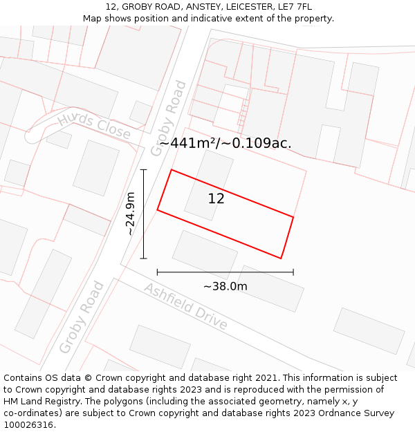 12, GROBY ROAD, ANSTEY, LEICESTER, LE7 7FL: Plot and title map