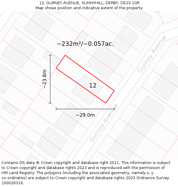 12, GURNEY AVENUE, SUNNYHILL, DERBY, DE23 1GR: Plot and title map