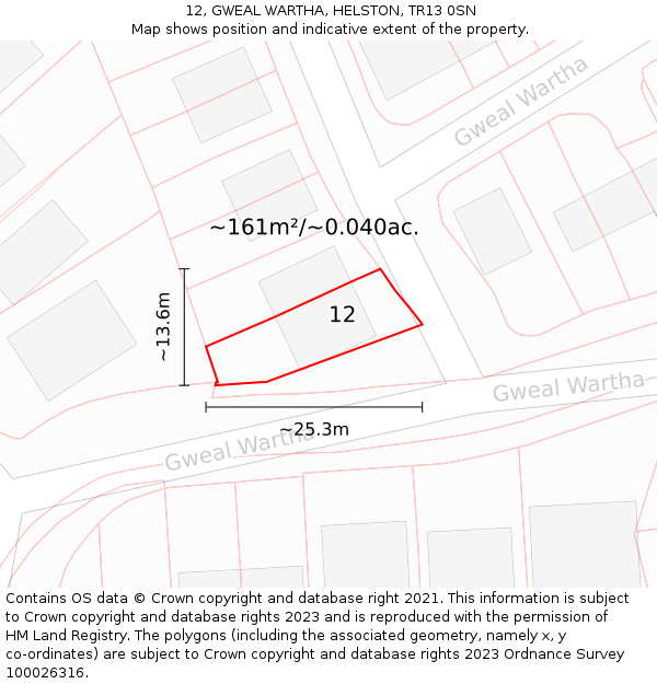 12, GWEAL WARTHA, HELSTON, TR13 0SN: Plot and title map