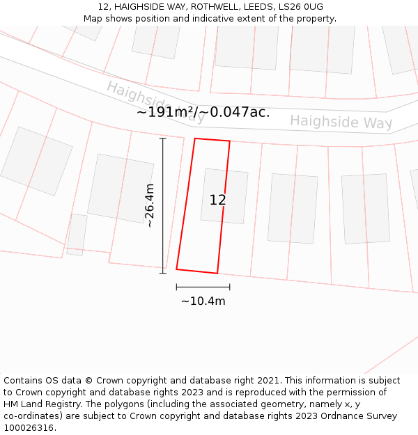 12, HAIGHSIDE WAY, ROTHWELL, LEEDS, LS26 0UG: Plot and title map