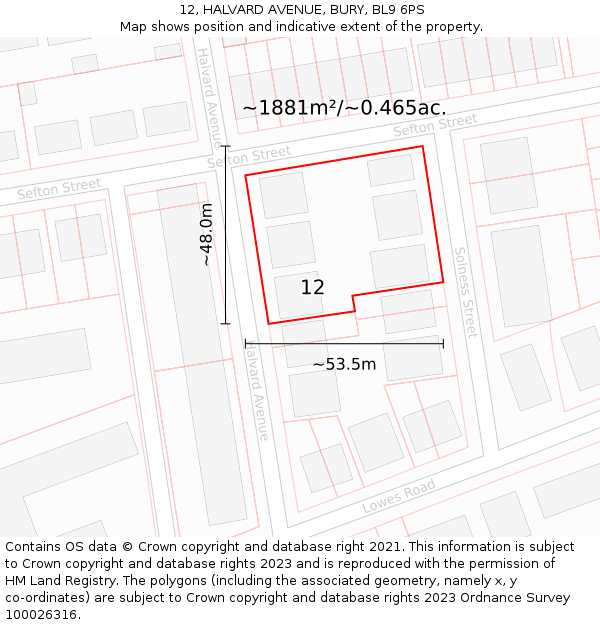 12, HALVARD AVENUE, BURY, BL9 6PS: Plot and title map