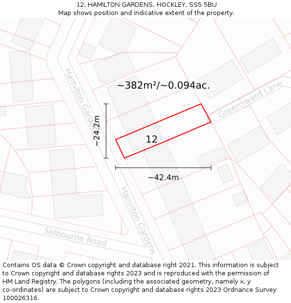 12, HAMILTON GARDENS, HOCKLEY, SS5 5BU: Plot and title map