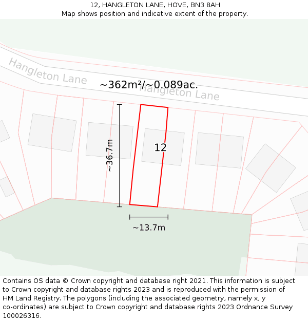 12, HANGLETON LANE, HOVE, BN3 8AH: Plot and title map