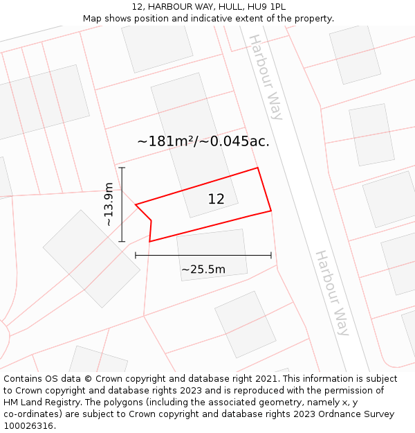 12, HARBOUR WAY, HULL, HU9 1PL: Plot and title map
