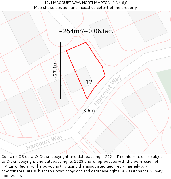 12, HARCOURT WAY, NORTHAMPTON, NN4 8JS: Plot and title map