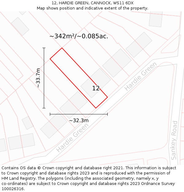 12, HARDIE GREEN, CANNOCK, WS11 6DX: Plot and title map