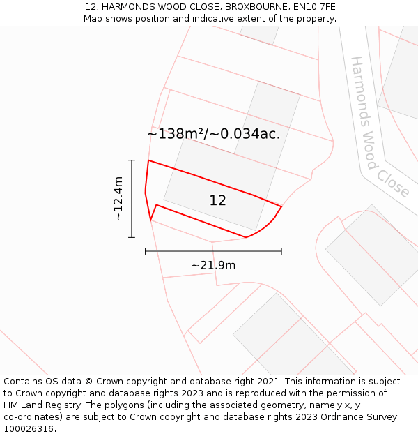 12, HARMONDS WOOD CLOSE, BROXBOURNE, EN10 7FE: Plot and title map